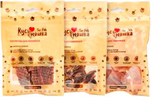 

Лакомство для собак Кусьняшка филе кролика, калтык говяжий, желудки куриные 3 шт