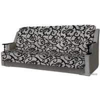 Диван Асмана Анна с деревянными подлокотниками (рогожка завиток черный/рогожка серый)