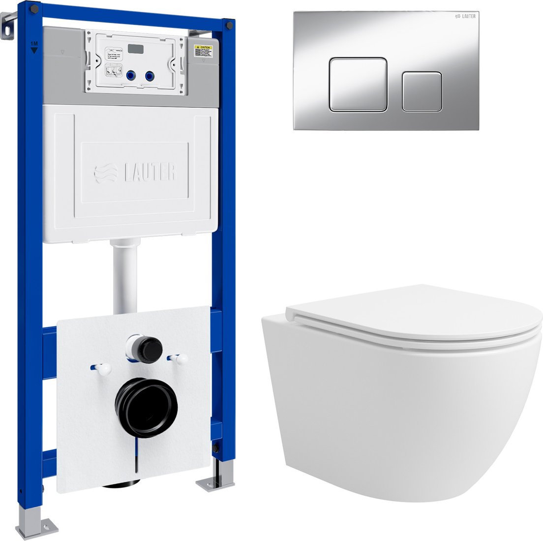 

Унитаз подвесной Lauter Vortex 2110830 с кнопкой 219701F (квадратный, хром)