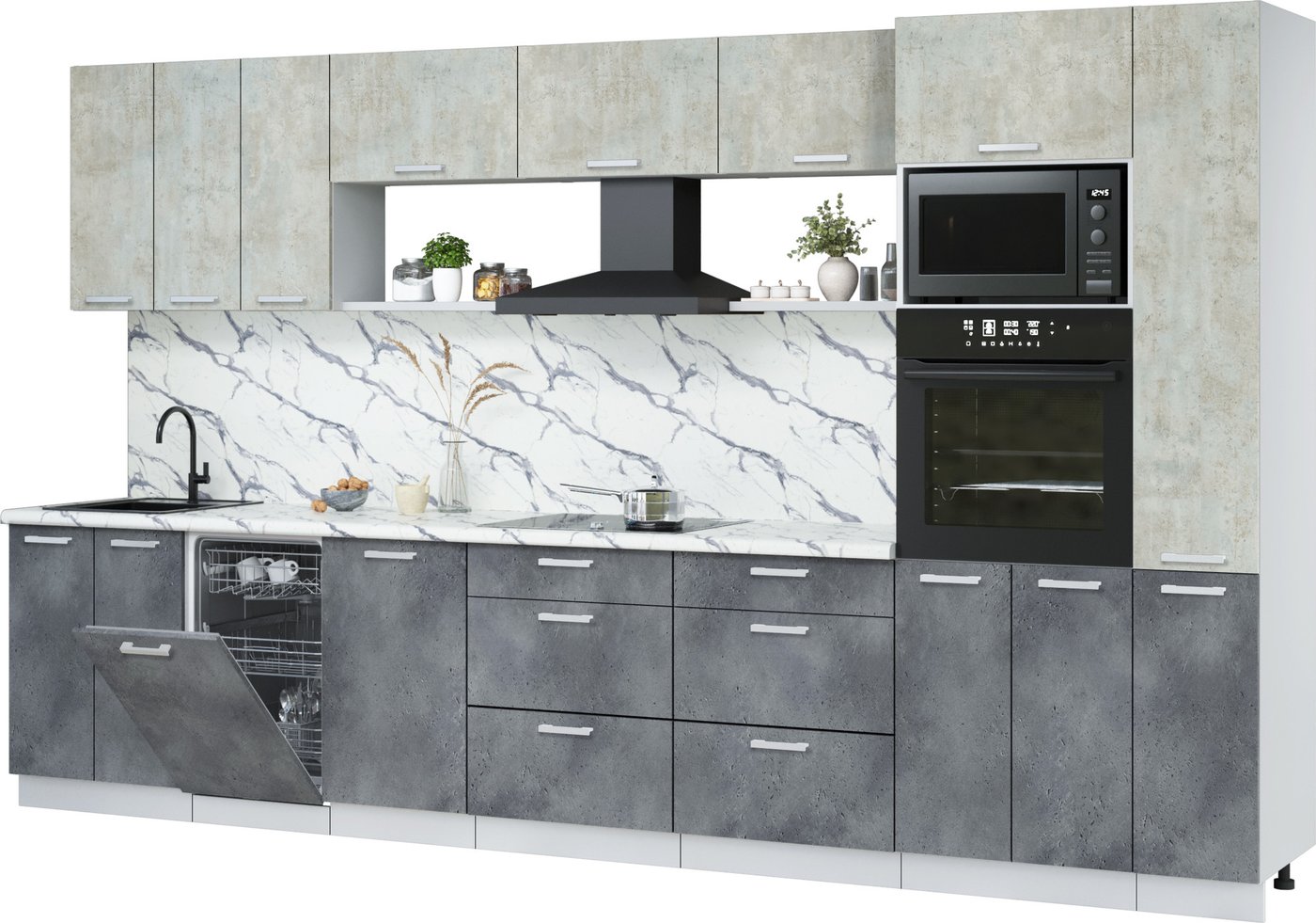 

Готовая кухня Интерлиния Мила Лайт 3.6-ПМ3 (бетон лайт/бетон портленд/белый гранит)