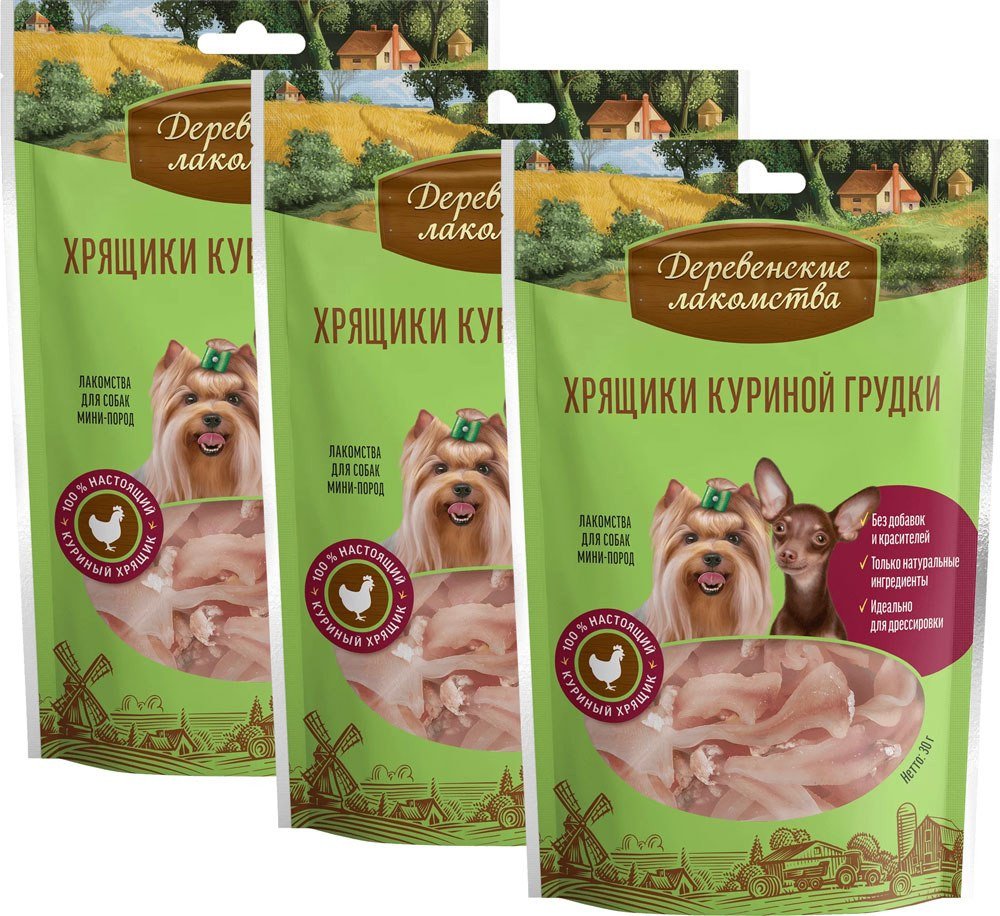 Лакомство для собак Деревенские лакомства Хрящики куриной грудки 3x30 г