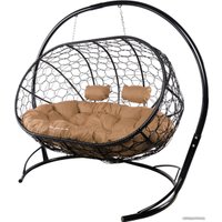 Подвесной диван M-Group Лежебока 11180401 (с черным ротангом/бежевая подушка)