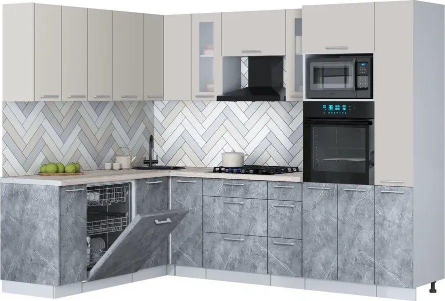 

Готовая кухня Интерлиния Мила Gloss 1.896х2.68 (керамика/кашемир/травертин серый)