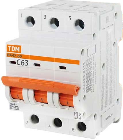 

Выключатель автоматический TDM Electric ВА 47-60 3P 63А (С) 6кА SQ0223-0115