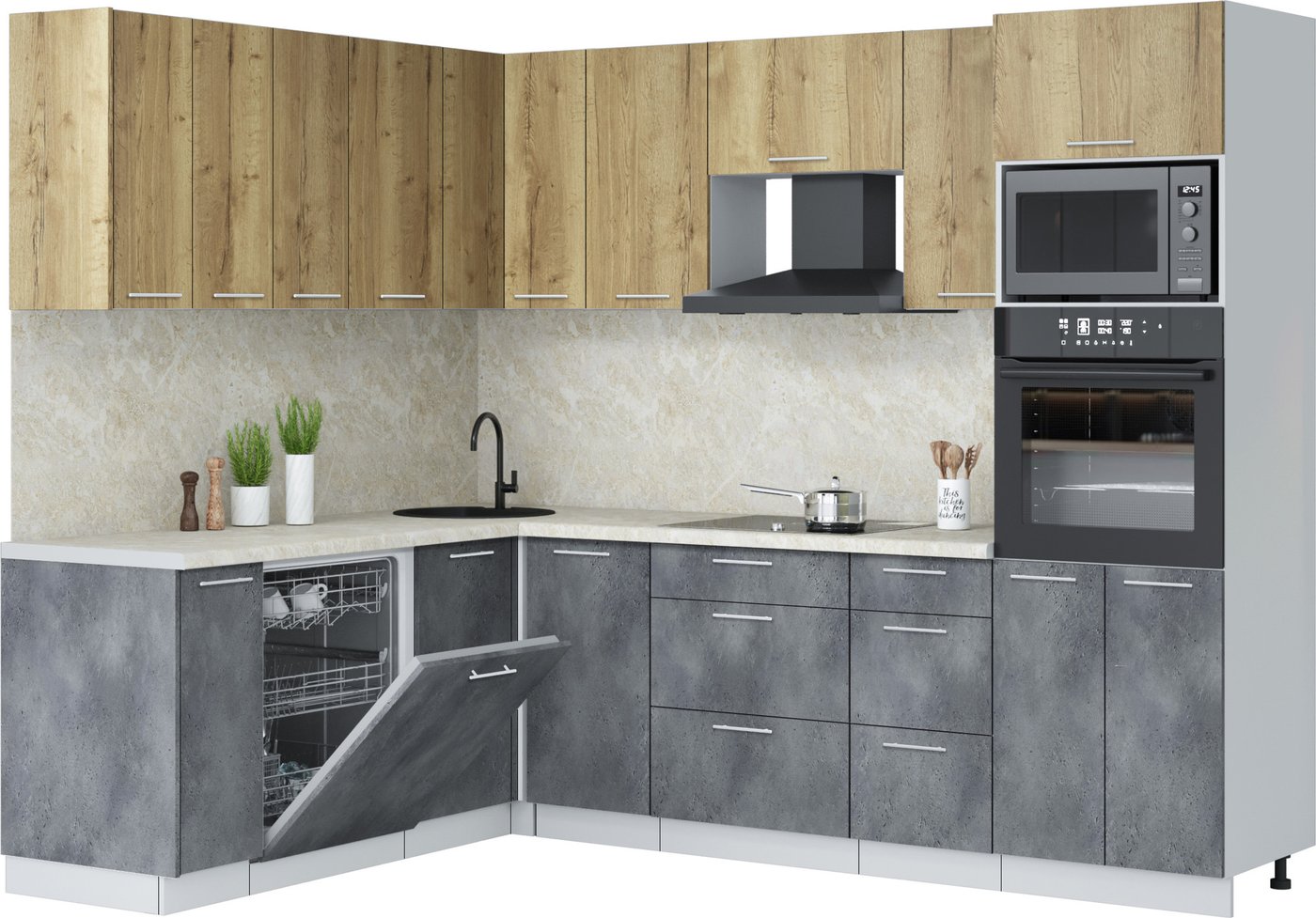 

Готовая кухня Интерлиния Мила Лайт 1.896х2.58 (дуб золотой/бетон портленд/опал светлый)