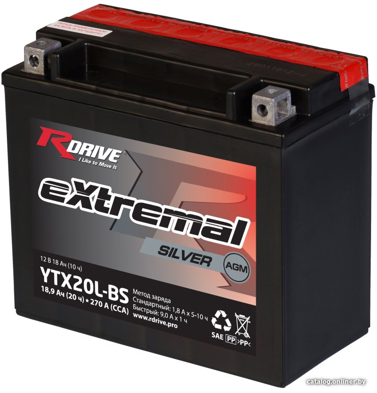 Мотоциклетный аккумулятор RDrive eXtremal Silver YTX20L-BS (18 А·ч)