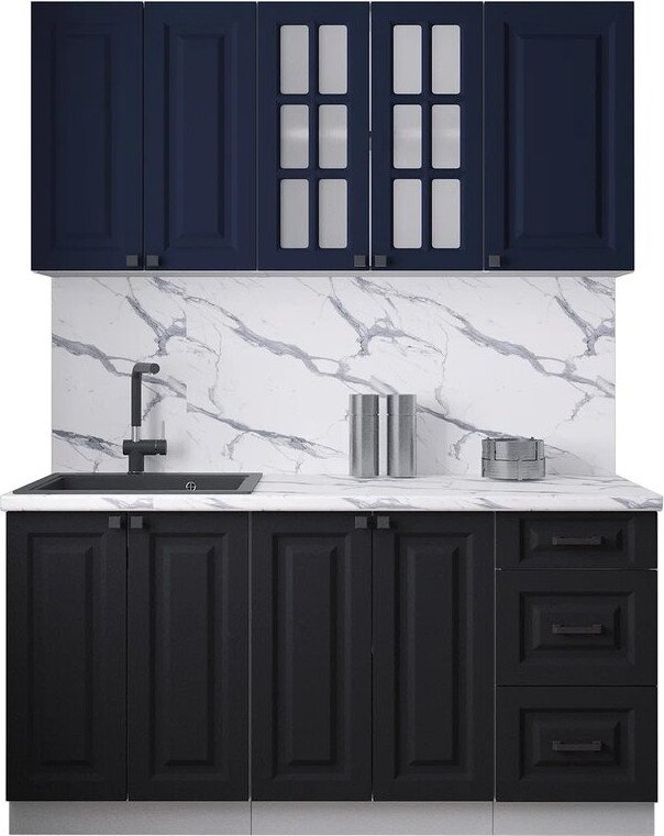 

Готовая кухня Интерлиния Мила Деко 1.6Б (черный/индиго/белый гранит)