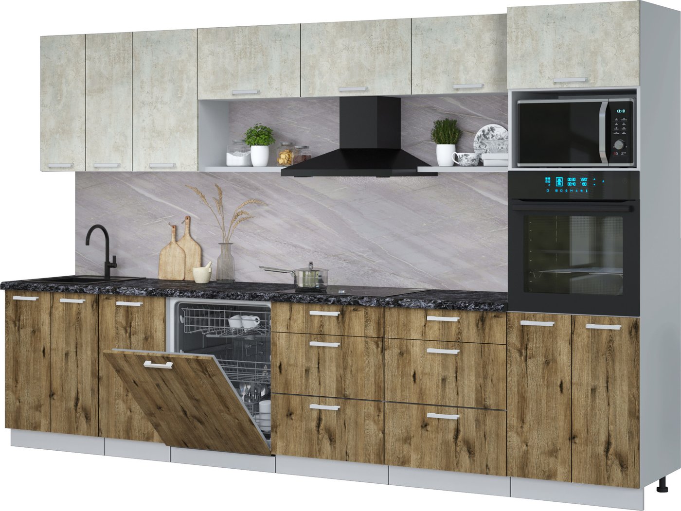 

Готовая кухня Интерлиния Мила Лайт 3.4-ПМ1-2 (бетон лайт/дуб веллингтон/кастилло темный)