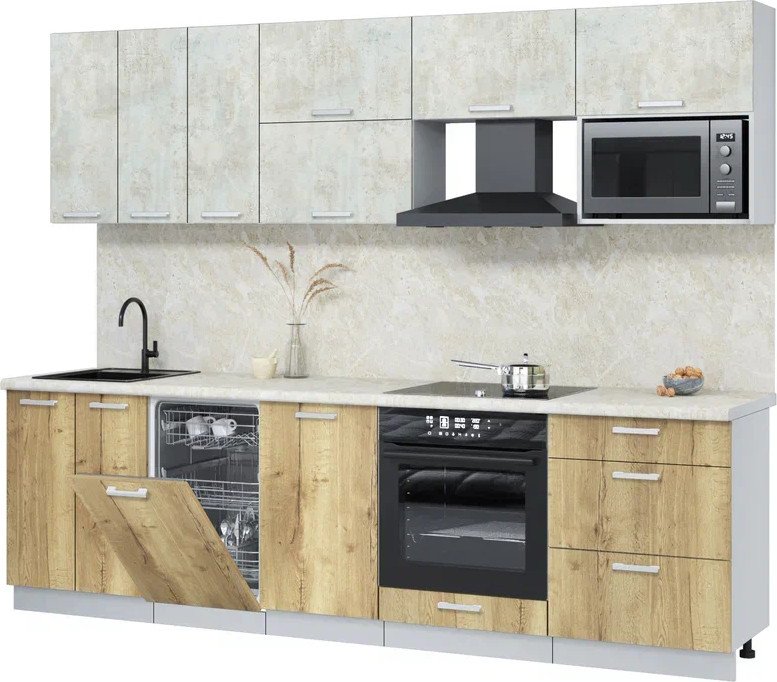 

Готовая кухня Интерлиния Мила Лайт 2.7-ПМ4 (бетон лайт/дуб золотой/опал светлый)