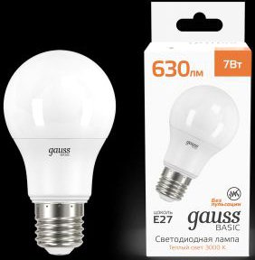

Светодиодная лампочка Gauss Basic LED-M A60 7W 630lm 3000K Е27 10202172 (10 шт)