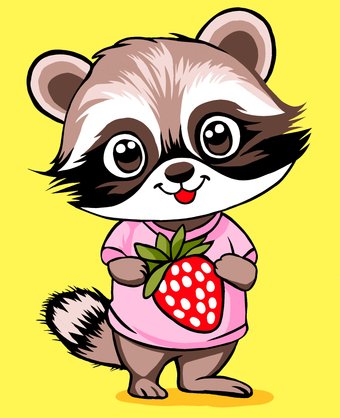 Картина по номерам Wizardi Енот с клубникой MINI302