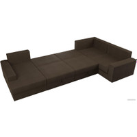П-образный диван Лига диванов Майами П 93 правый (рогожка коричневый/подушки коричневые/бежевые)