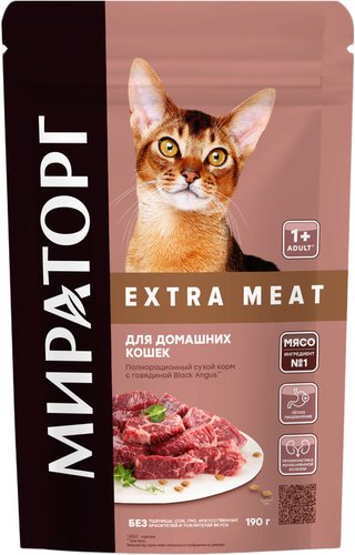 Сухой корм для кошек Мираторг Extra Meat с говядиной Black Angus для домашних кошек 190 г