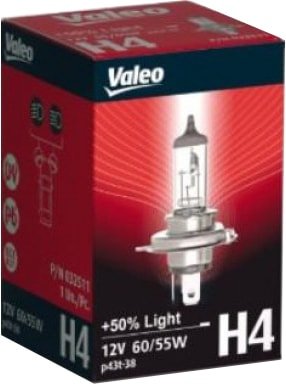 Галогенная лампа Valeo Н4 +50% Light 1шт