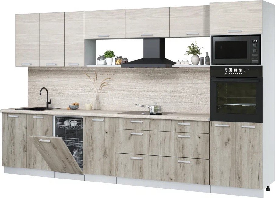 

Готовая кухня Интерлиния Мила Лайт 3.5-ПМ3 (вудлайн кремовый/дуб серый/травертин серый)