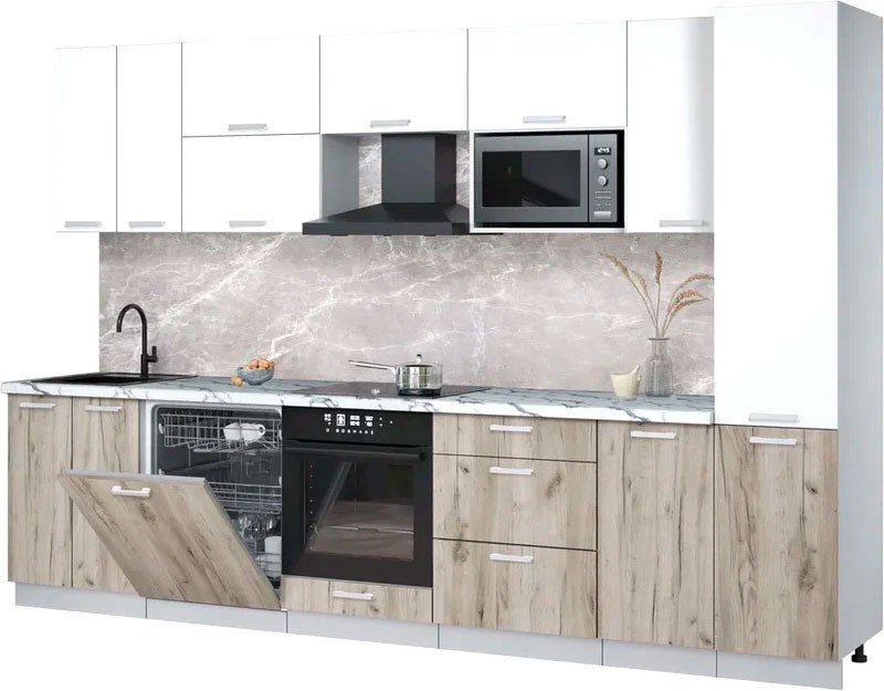 

Готовая кухня Интерлиния Мила Лайт 3.2-ПМ2 (белый платинум/дуб серый/белый гранит)