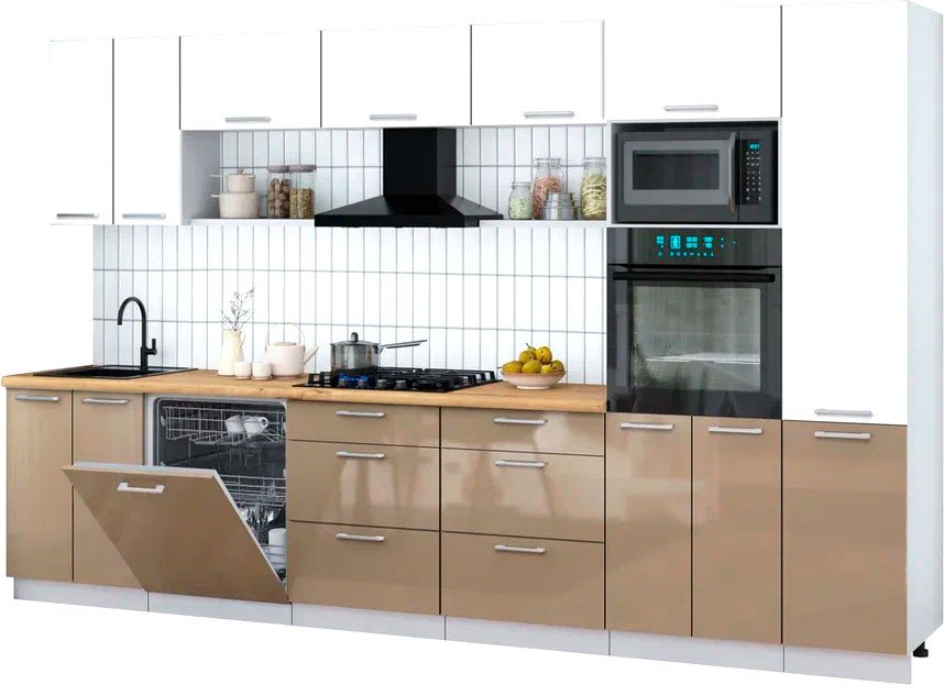 

Готовая кухня Интерлиния Мила Gloss 3.4-ПМ1 (капучино глянец/белый/дуб бунратти)