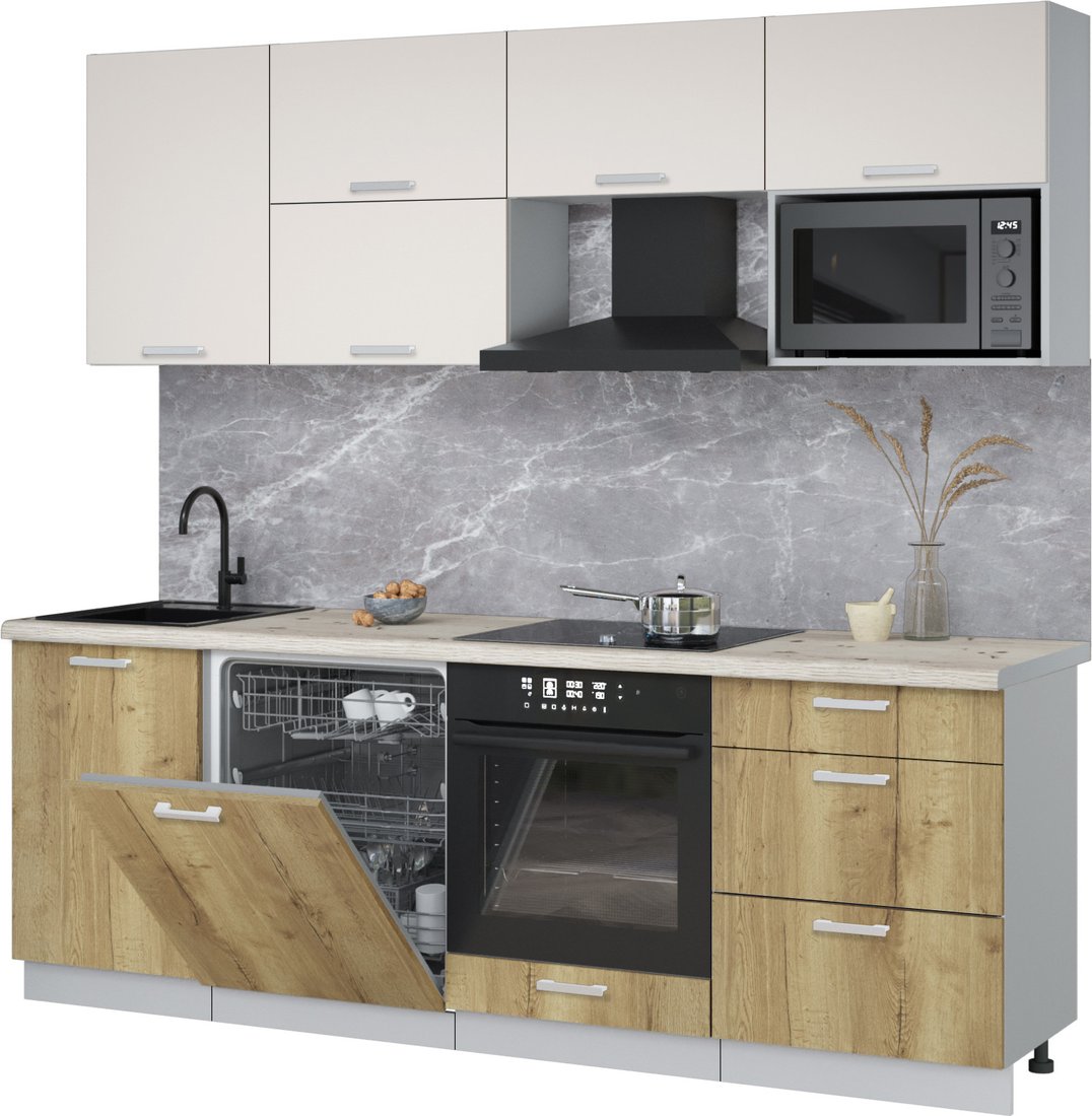 

Готовая кухня Интерлиния Мила Лайт 2.3-ПМ2 (персидский жемчуг/дуб золотой/бискайская сосна)