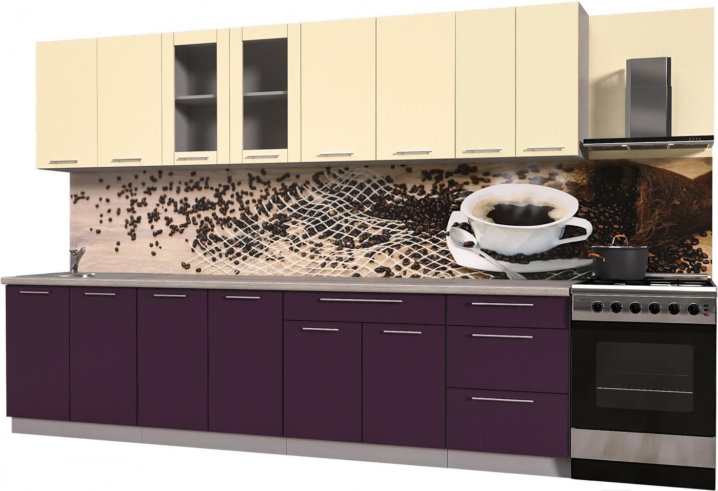 

Готовая кухня Интерлиния Мила Пластик 3.0 Б (слива глянец/ваниль глянец/травертин)