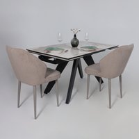Кухонный стол Lepremo AV 2122 МДФ+керамика раздвижной 1400-2000x850 (белый глянцевый Pandora/черный)
