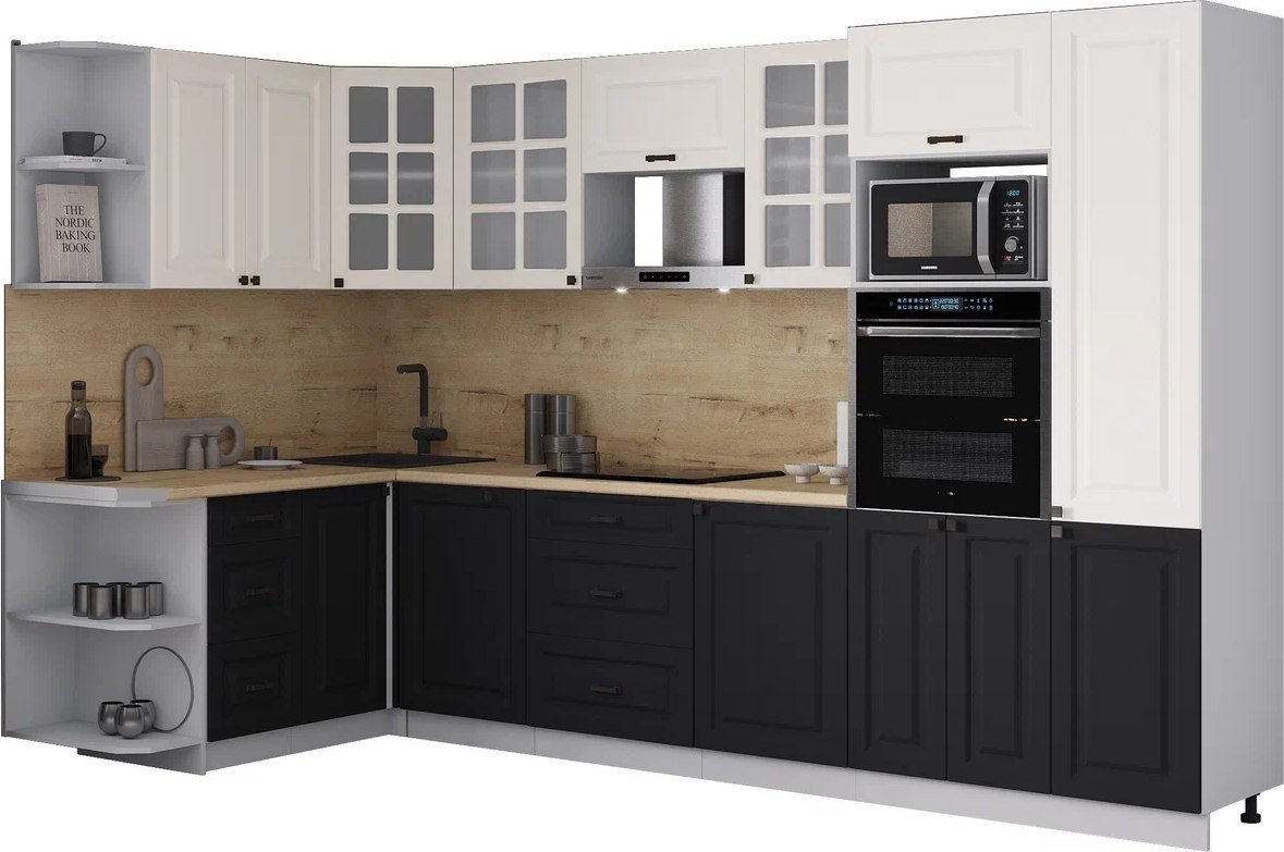 

Готовая кухня Интерлиния Мила Деко 1.68x3.2 LV (черный/белый/дуб бунратти)