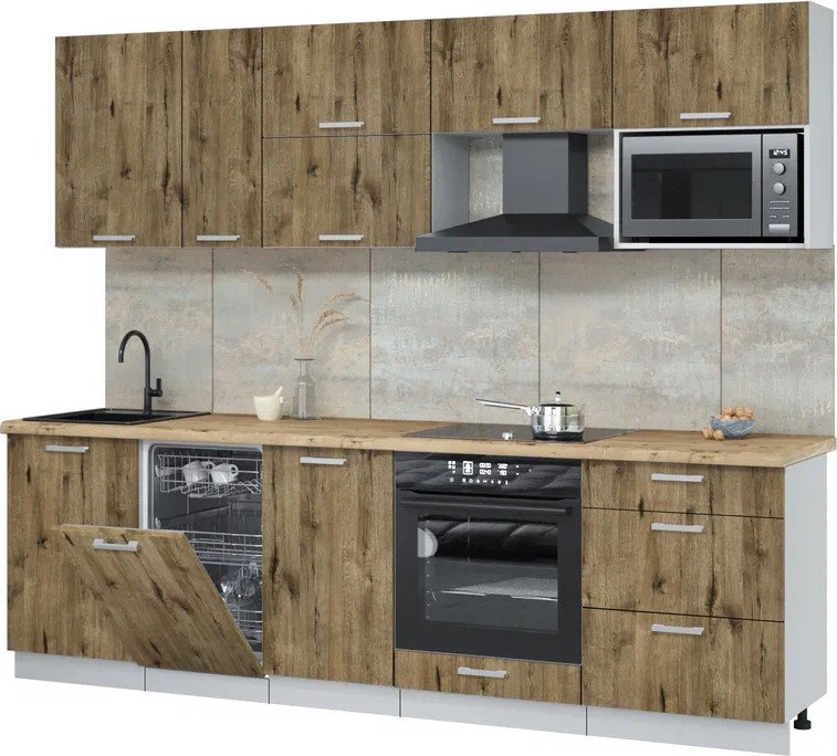 

Готовая кухня Интерлиния Мила Лайт 3.2-ПМ4 (дуб веллингтон/дуб веллингтон/дуб бунратти)