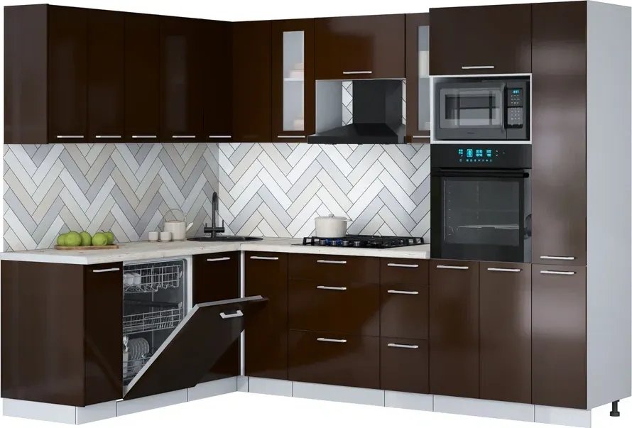 

Готовая кухня Интерлиния Мила Gloss 1.896х2.68 (шоколад глянец/шоколад глянец/бискайская сосна)