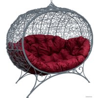 Садовый диван M-Group Улей на ножках 11220302 (серый ротанг/бордовая подушка)