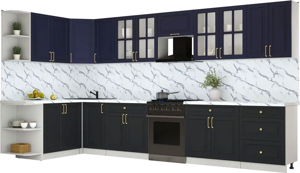 

Готовая кухня Интерлиния Мила Шато 1.7x3.8 LV (индиго/черный/белый гранит)