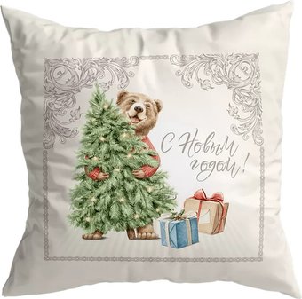 Декоративная подушка Listelle Новогодняя шкатулка мишка с елкой 812701/2