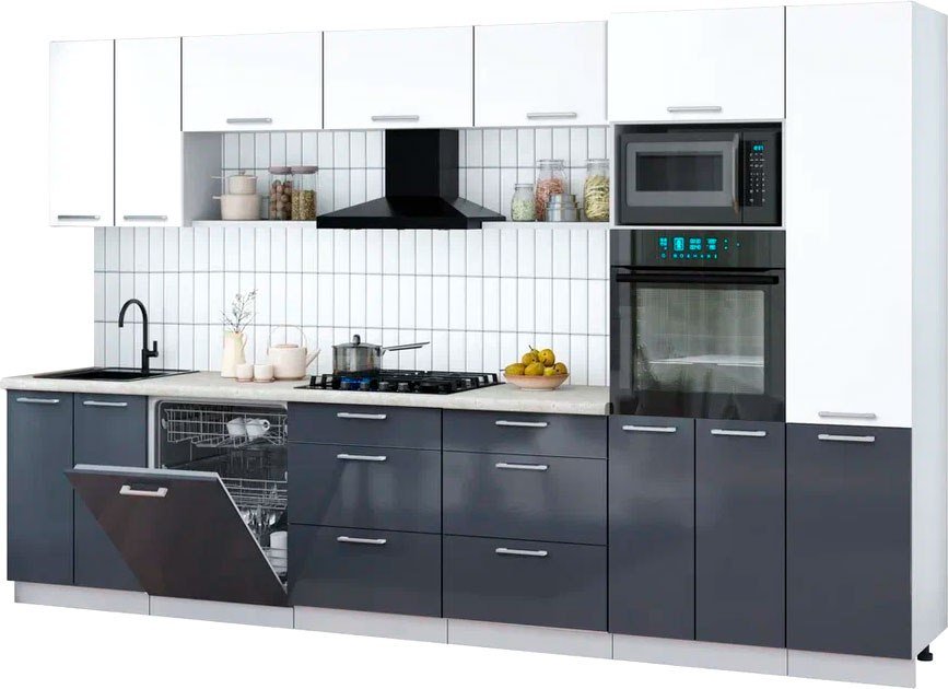 

Готовая кухня Интерлиния Мила Gloss 3.4-ПМ1 (асфальт глянец/белый/опал светлый)