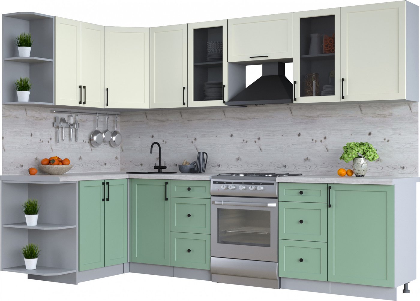 

Готовая кухня Интерлиния Тренд 1.5x2.9 левая (мята/белый/бискайская сосна)