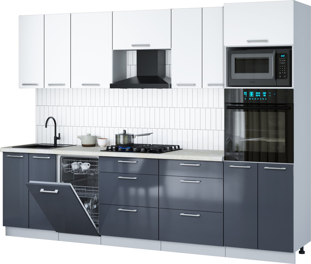 

Готовая кухня Интерлиния Мила Gloss 2.85-ПМ3 (асфальт глянец/белый/опал светлый)