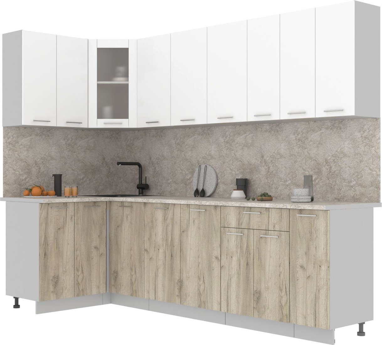 

Готовая кухня Интерлиния Мила 12x27 (белый платинум/дуб серый/малага)