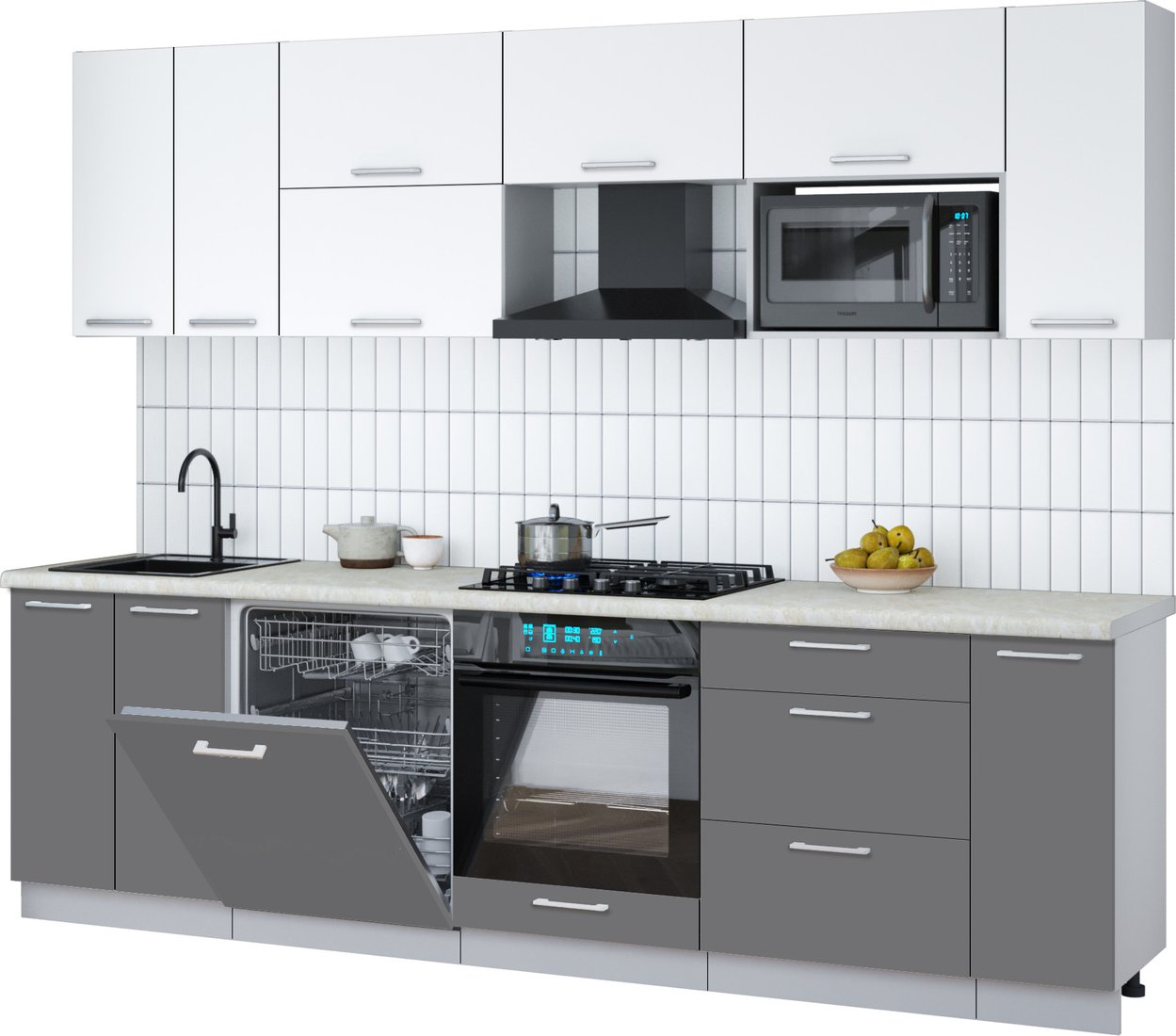 

Готовая кухня Интерлиния Мила Gloss 2.7-ПМ2 (серый/белый/опал светлый)