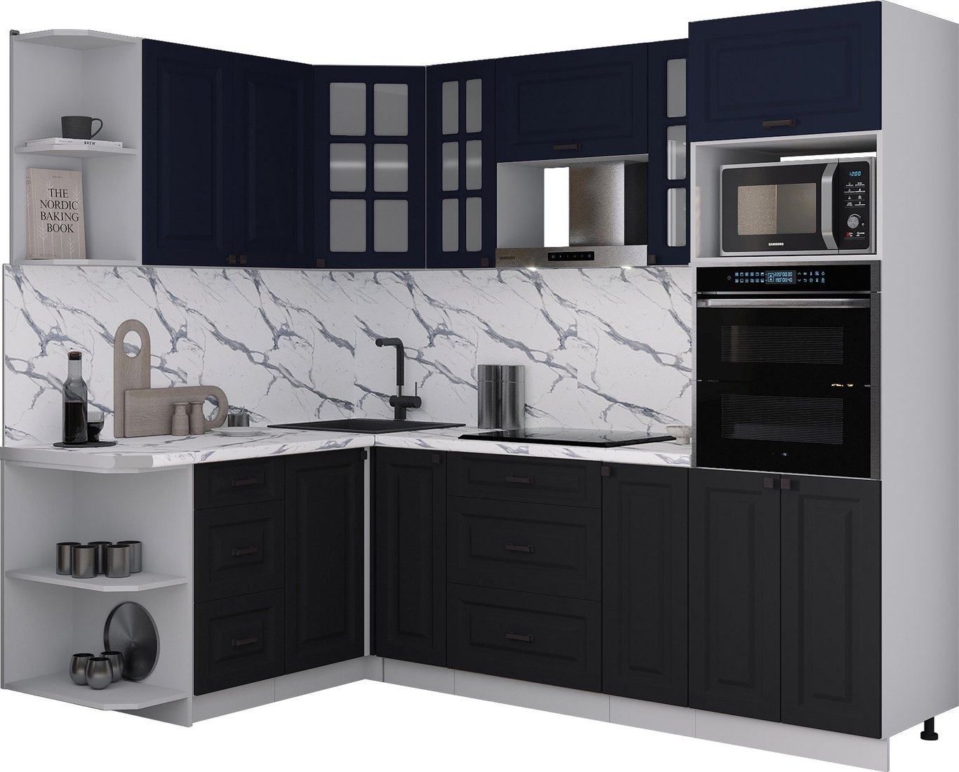 

Готовая кухня Интерлиния Мила Деко 1.68x2.4 LV (черный/индиго/белый гранит)