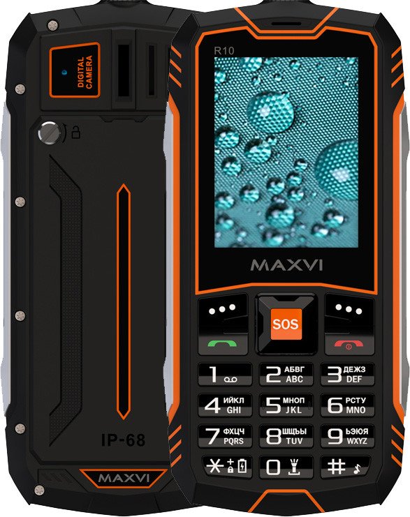 Кнопочный телефон Maxvi R10 (черный/оранжевый)