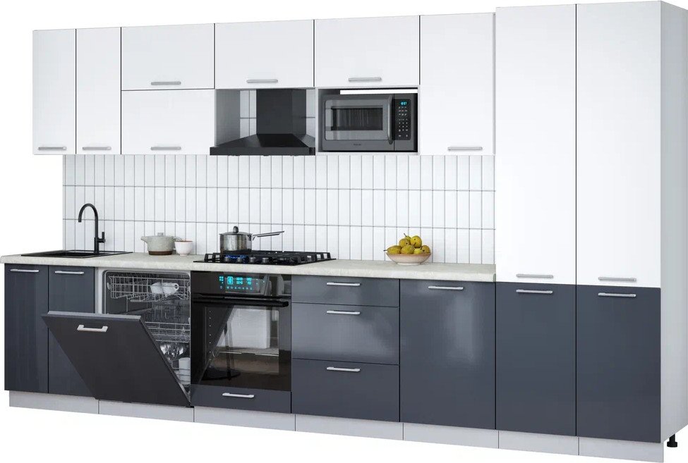 

Готовая кухня Интерлиния Мила Gloss 3.7-ПМ2 (асфальт глянец/белый/опал светлый)