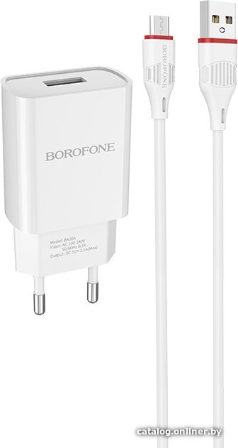 Сетевое зарядное Borofone BA20A microUSB (белый)