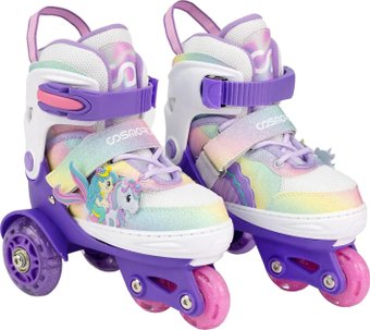 Роликовые коньки Cosmoride Fei + набор защиты (р-р 31-34, белый/фиолетовый)