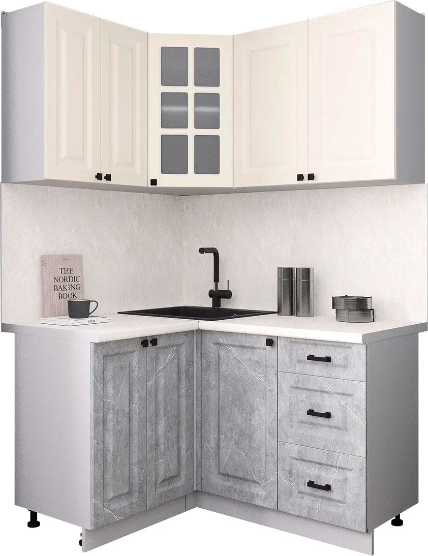 

Готовая кухня Интерлиния Мила Деко 1.2x1.4 (керамика/белый/опал светлый)