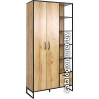 Шкаф распашной Ивару Виртон-2 с полками (крафт золотой/черный)