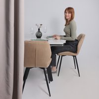 Кухонный стол Lepremo AV 2122 МДФ+керамика раздвижной 1400-2000x850 (белый глянцевый Carla Larkin/черный)