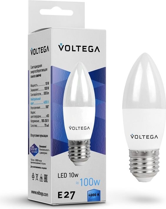 Светодиодная лампочка Voltega Simple Candle 10W 4000K E27 8452
