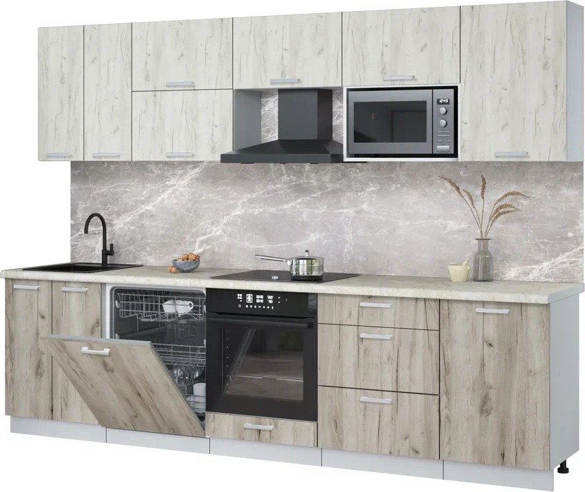 

Готовая кухня Интерлиния Мила Лайт 2.9-ПМ2 (дуб белый/дуб серый/опал светлый)