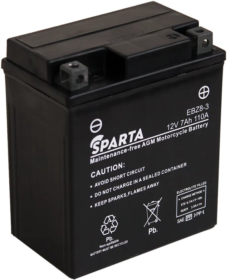 

Мотоциклетный аккумулятор Sparta EBZ8-3, YTX7L-BS (7 А·ч)