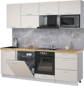 Готовая кухня Интерлиния Мила Лайт 2.3-ПМ2 (персидский жемчуг/персидский жемчуг/дуб бунратти)