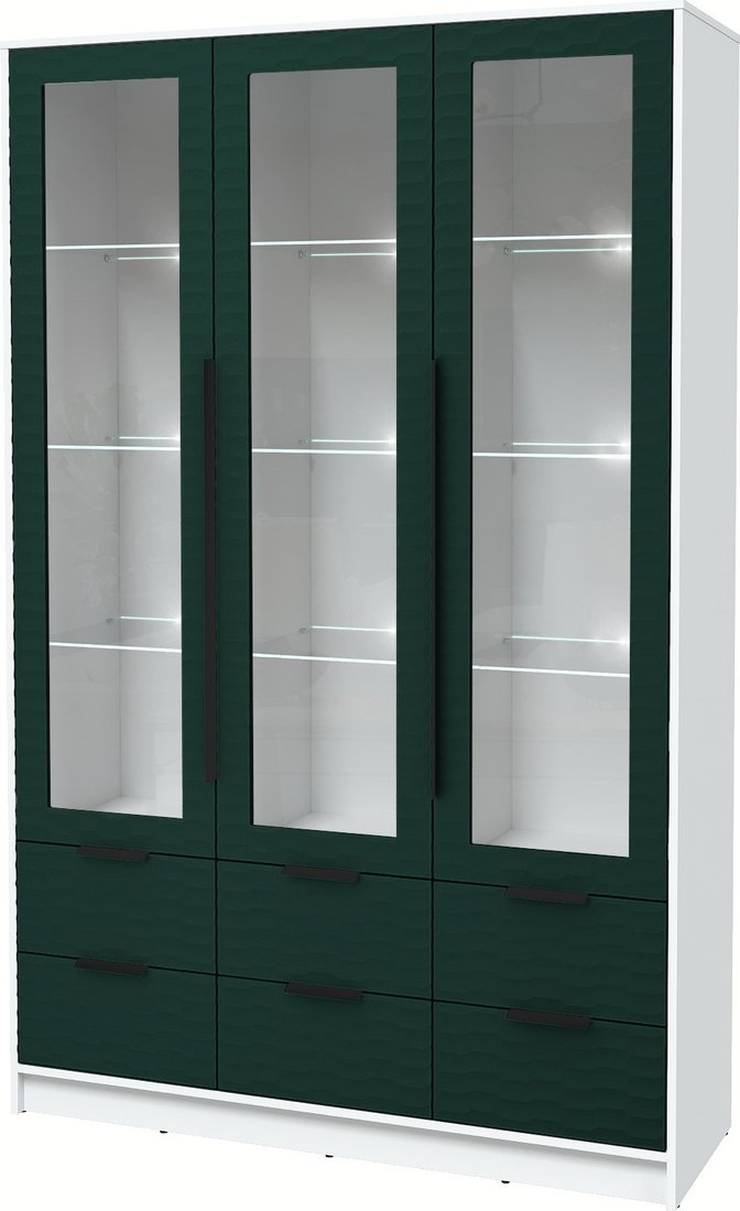 Шкаф-витрина Интерлиния Концепт Зодиак КТ-ШВ3 с подсветкой (белый платинум/изумруд)