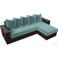 Угловой диван Лига диванов Дубай лайт правый 114157 (велюр бирюзовый/экокожа коричневый)