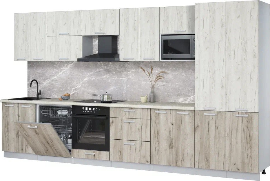 

Готовая кухня Интерлиния Мила Лайт 3.8-ПМ2 (дуб белый/дуб серый/опал светлый)